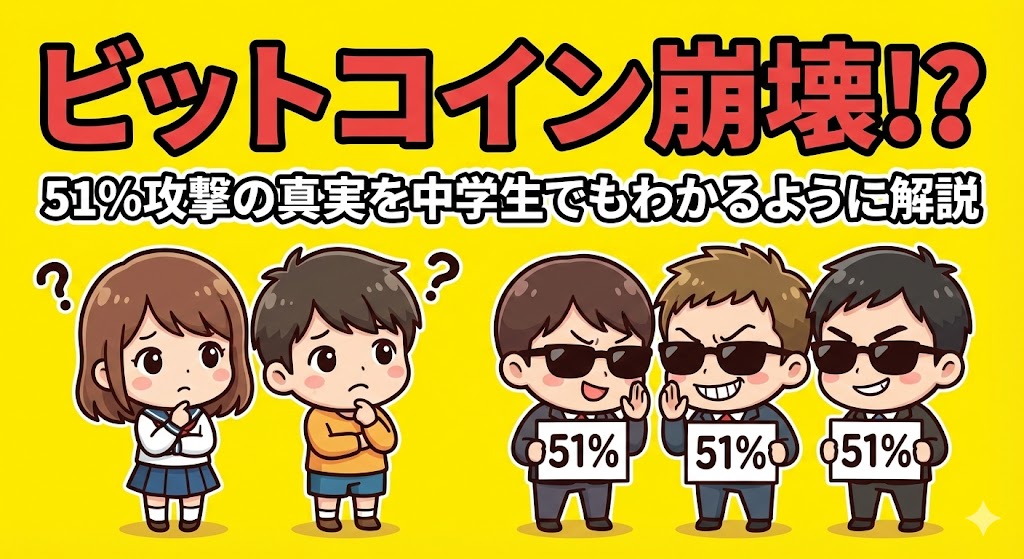 ビットコインの51%攻撃をクラスの多数決に例えた図解イラスト