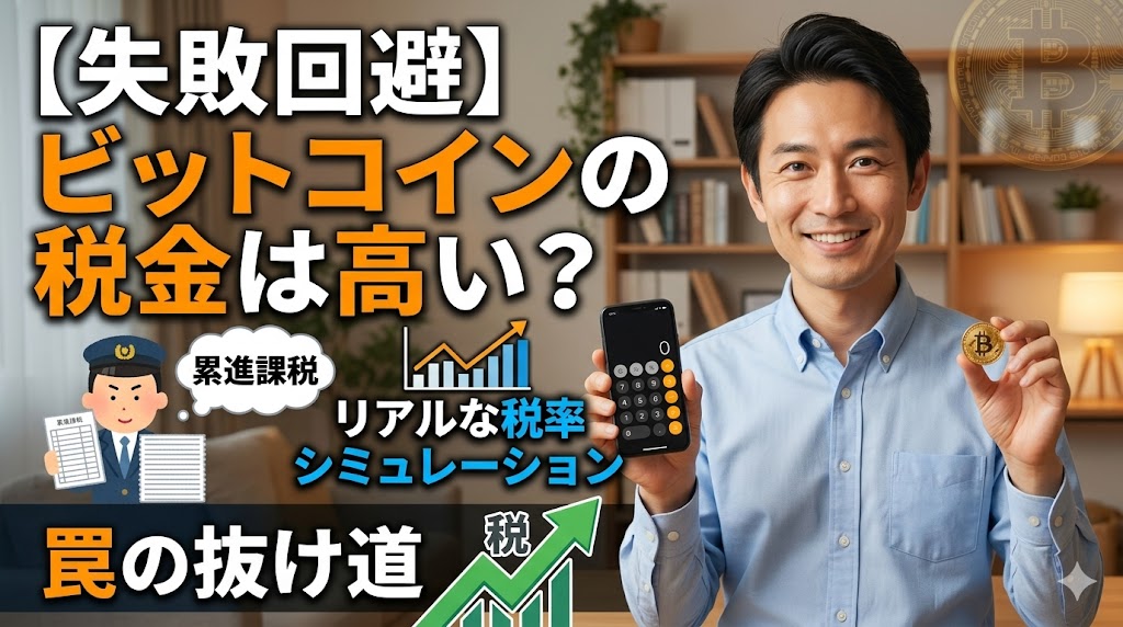 ビットコインの税率シミュレーションと失敗回避を解説するチャレンジ太郎のアイキャッチ画像
